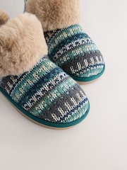 Green Faux Fur Knit Shoot Slippers - Image 5 of 6