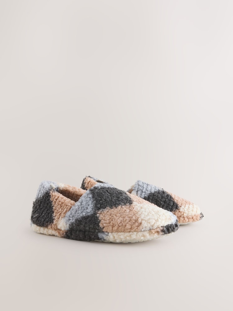 Grey Argyle Borg Shoot Slippers - Image 2 of 8