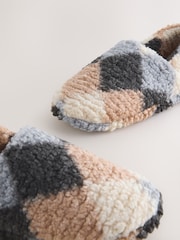 Grey Argyle Borg Shoot Slippers - Image 5 of 8
