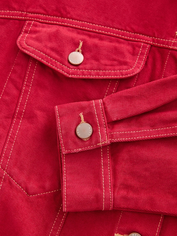 Red Oversized Relaxed Fit Denim Trucker Jacket - Image 8 of 8 Red Oversized Relaxed Fit Denim Trucker Jacket - Image 8 of 8