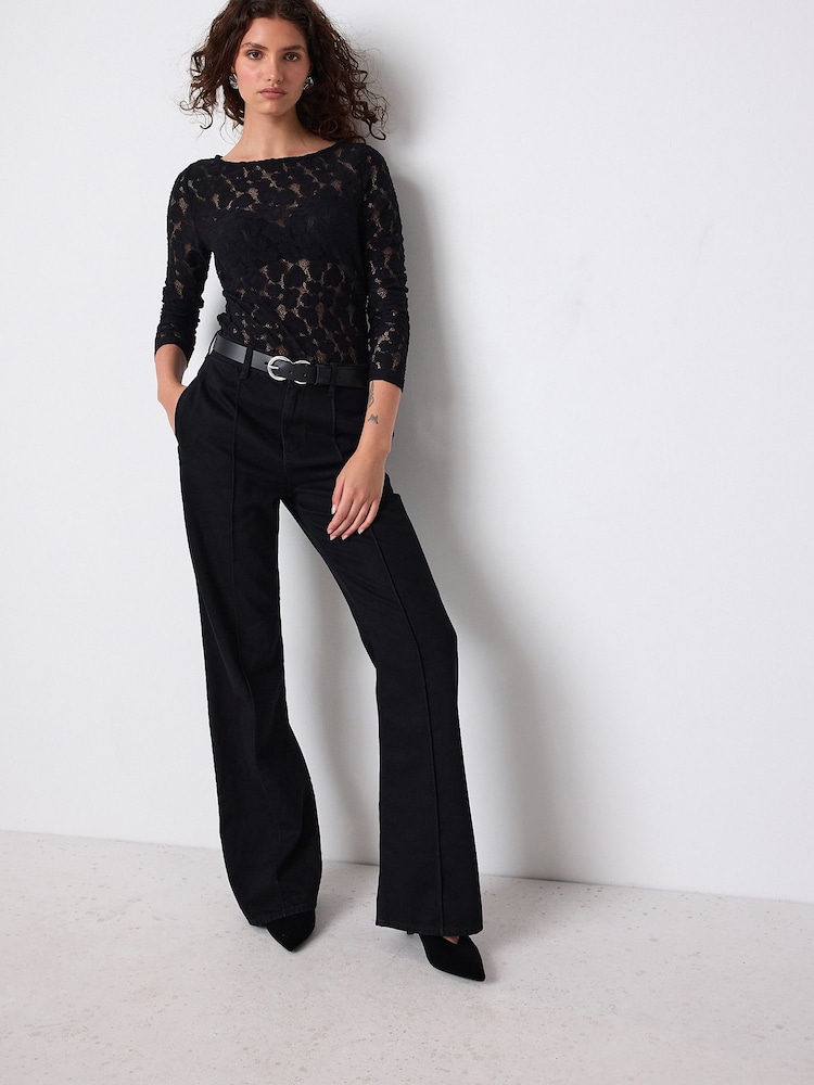 Black Seam Front Straight Leg Jeans - Image 1 of 5