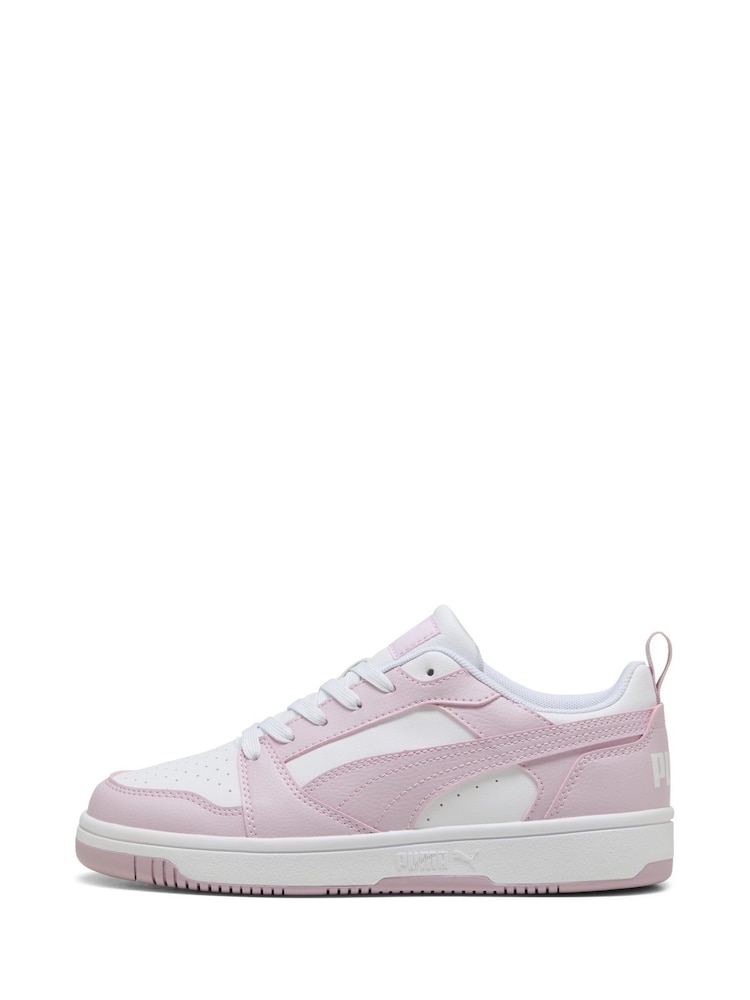 Puma cream white Mens Rebound V6 Low Sneakers Trainers - Image 2 of 6