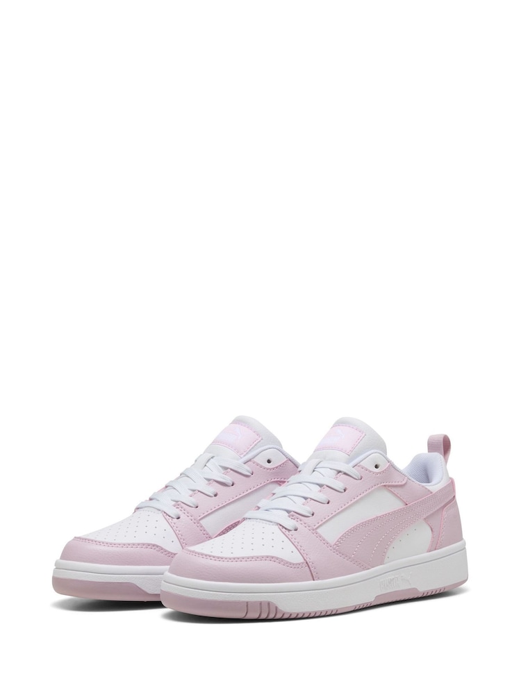 Puma cream white Mens Rebound V6 Low Sneakers Trainers - Image 3 of 6