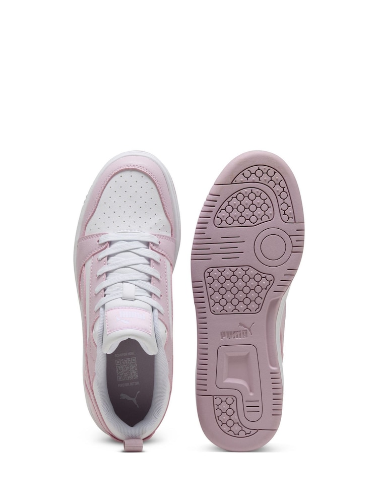 Puma cream white Mens Rebound V6 Low Sneakers Trainers - Image 4 of 6