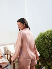 Pink Satin Jacquard Button Through Pyjamas Top - Image 2 of 3
