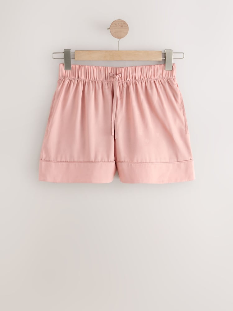 Pink Satin Jacquard Pyjama Shorts - Image 1 of 3 Pink Satin Jacquard Pyjama Shorts - Image 1 of 3