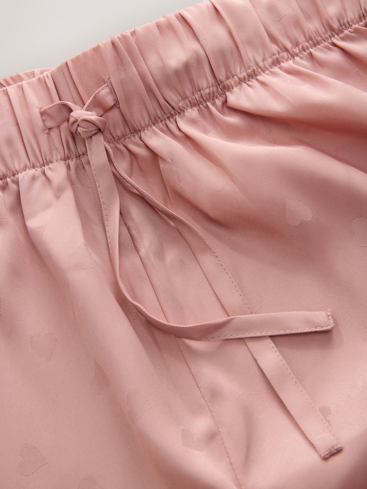 Pink Satin Jacquard Pyjama Shorts - Image 2 of 3 Pink Satin Jacquard Pyjama Shorts - Image 2 of 3