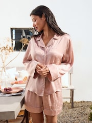 Pink Satin Jacquard Pyjama Shorts - Image 4 of 8