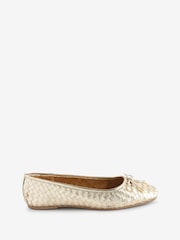 JD Williams Gold Woven Leather Ballerinas In Extra Wide Fit - Image 1 of 5