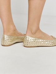JD Williams Gold Woven Leather Ballerinas In Extra Wide Fit - Image 3 of 5