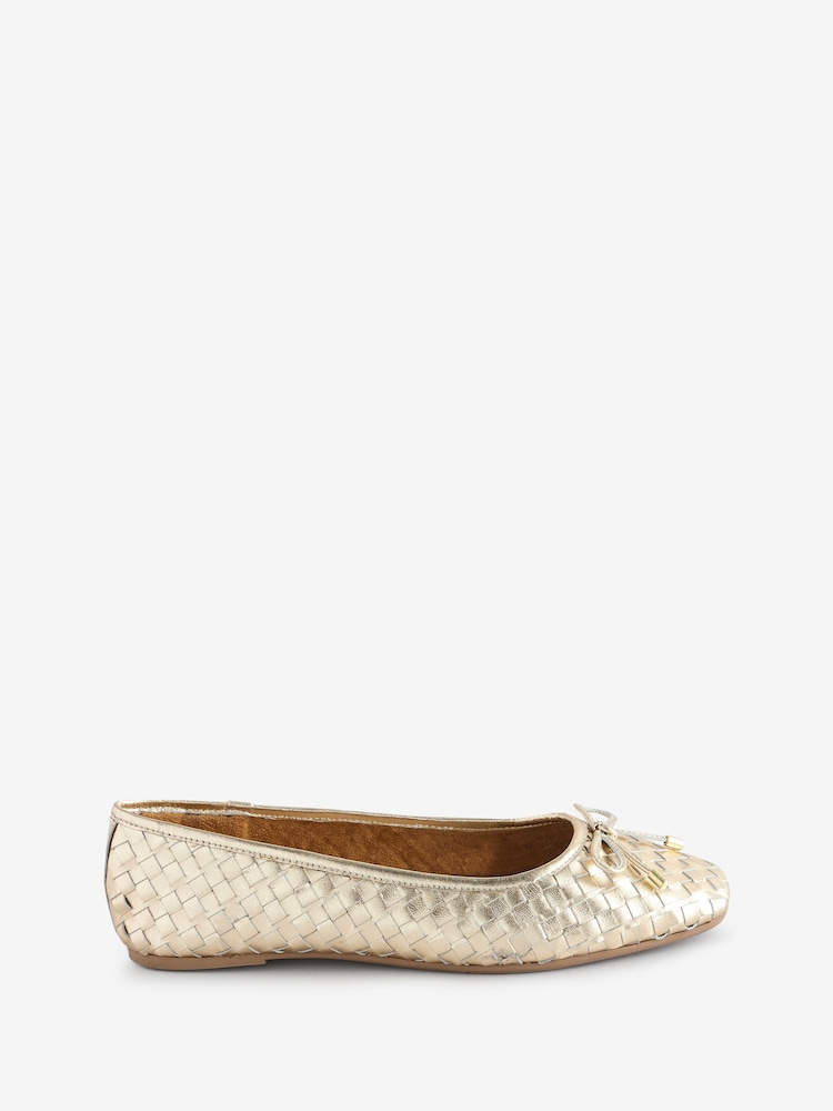 JD Williams Gold Woven Leather Ballerinas In Extra Wide Fit - Image 5 of 5