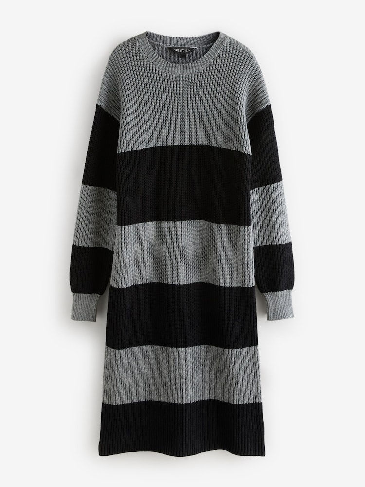 Black/Grey Maxi Stripe Knit Dress - Image 1 of 1 Black/Grey Maxi Stripe Knit Dress - Image 1 of 1