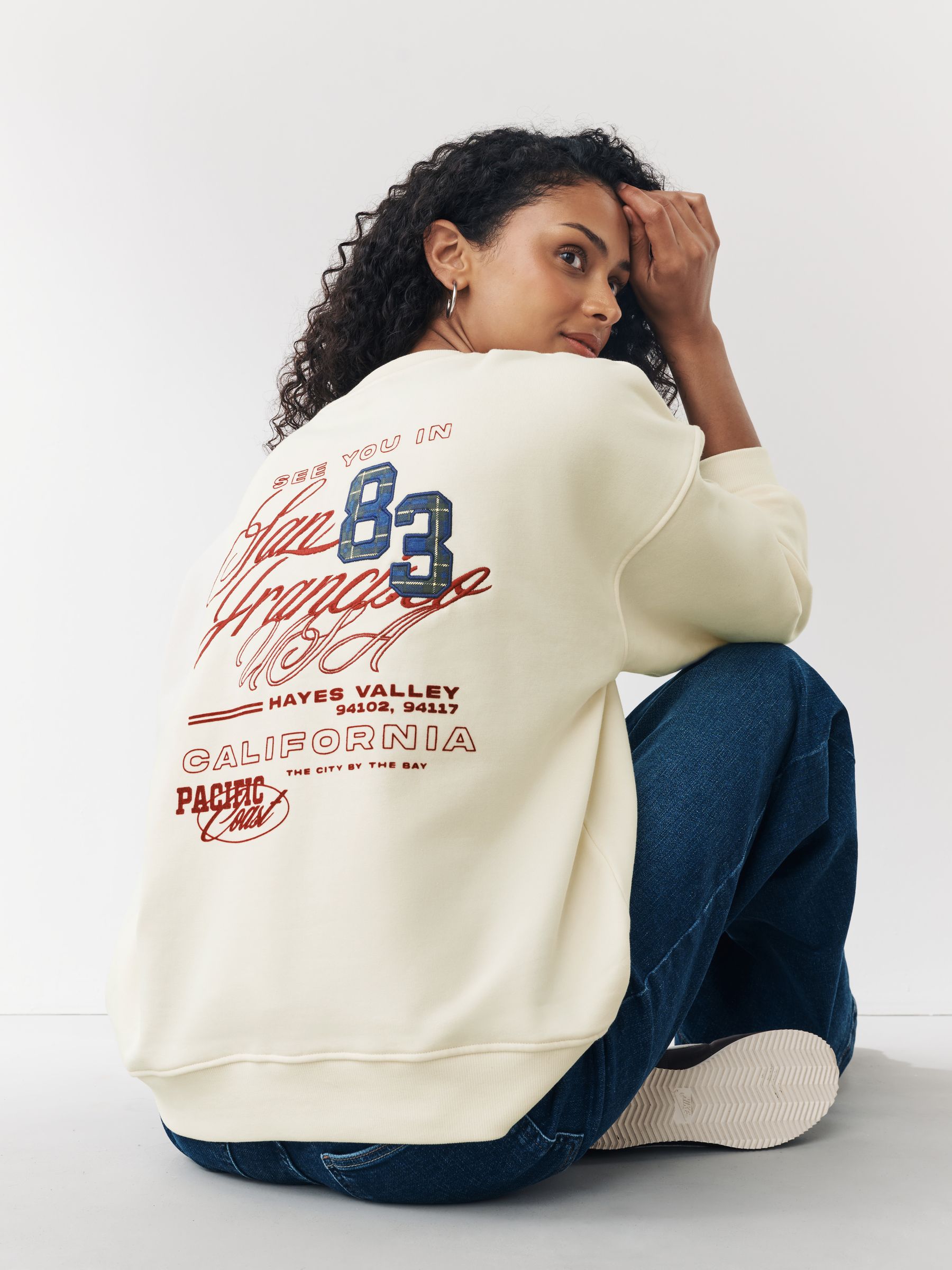 Buy Ecru/Berry Cotton Rich Sports Graphic Embroidered Long Sleeve