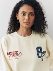 Ecru/Berry Embroidered San Francisco Sports City Graphic Sweatshirt with Check Appliqué - Image 2 of 7