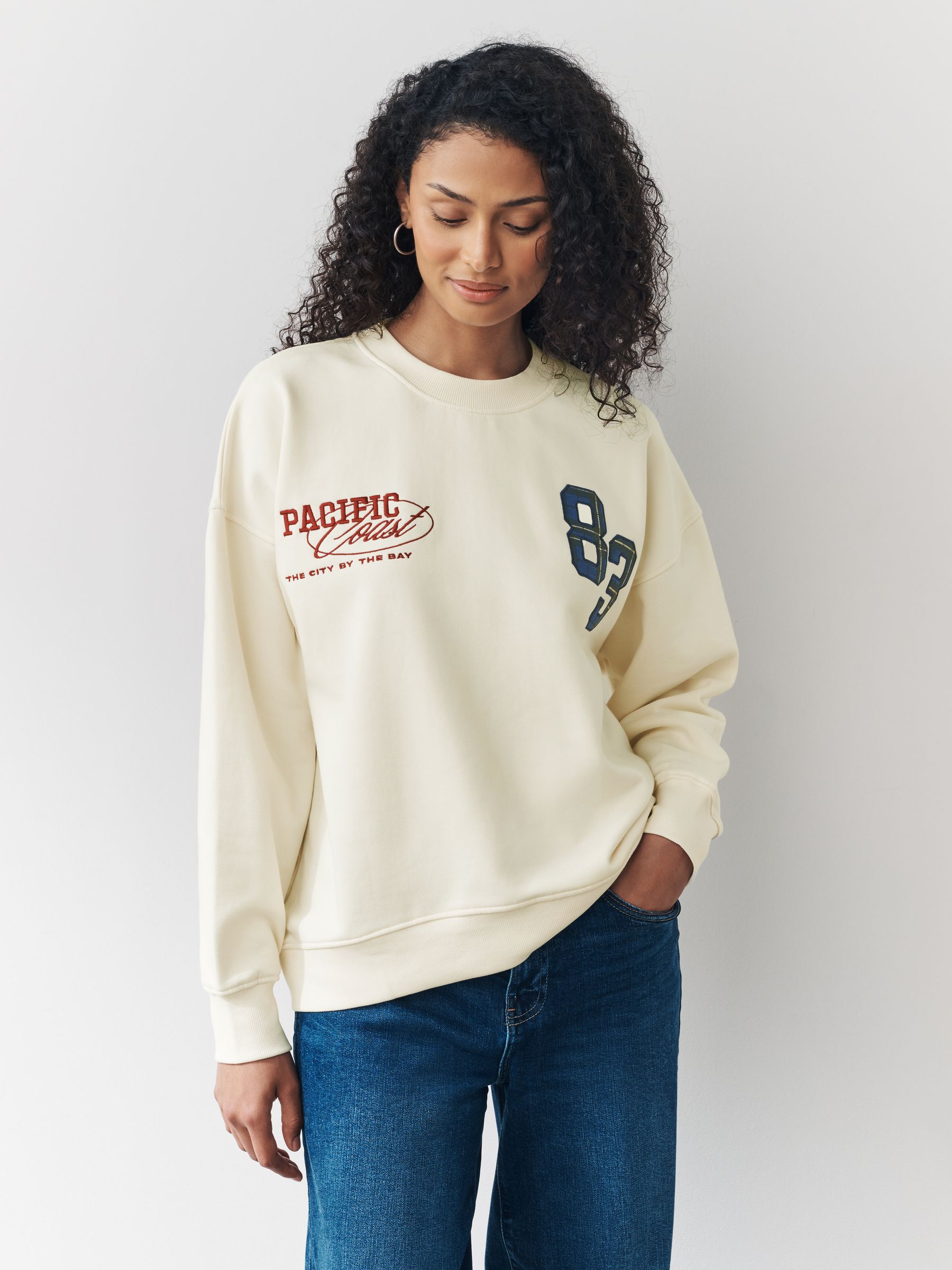 Buy Ecru/Berry Cotton Rich Sports Graphic Embroidered Long Sleeve