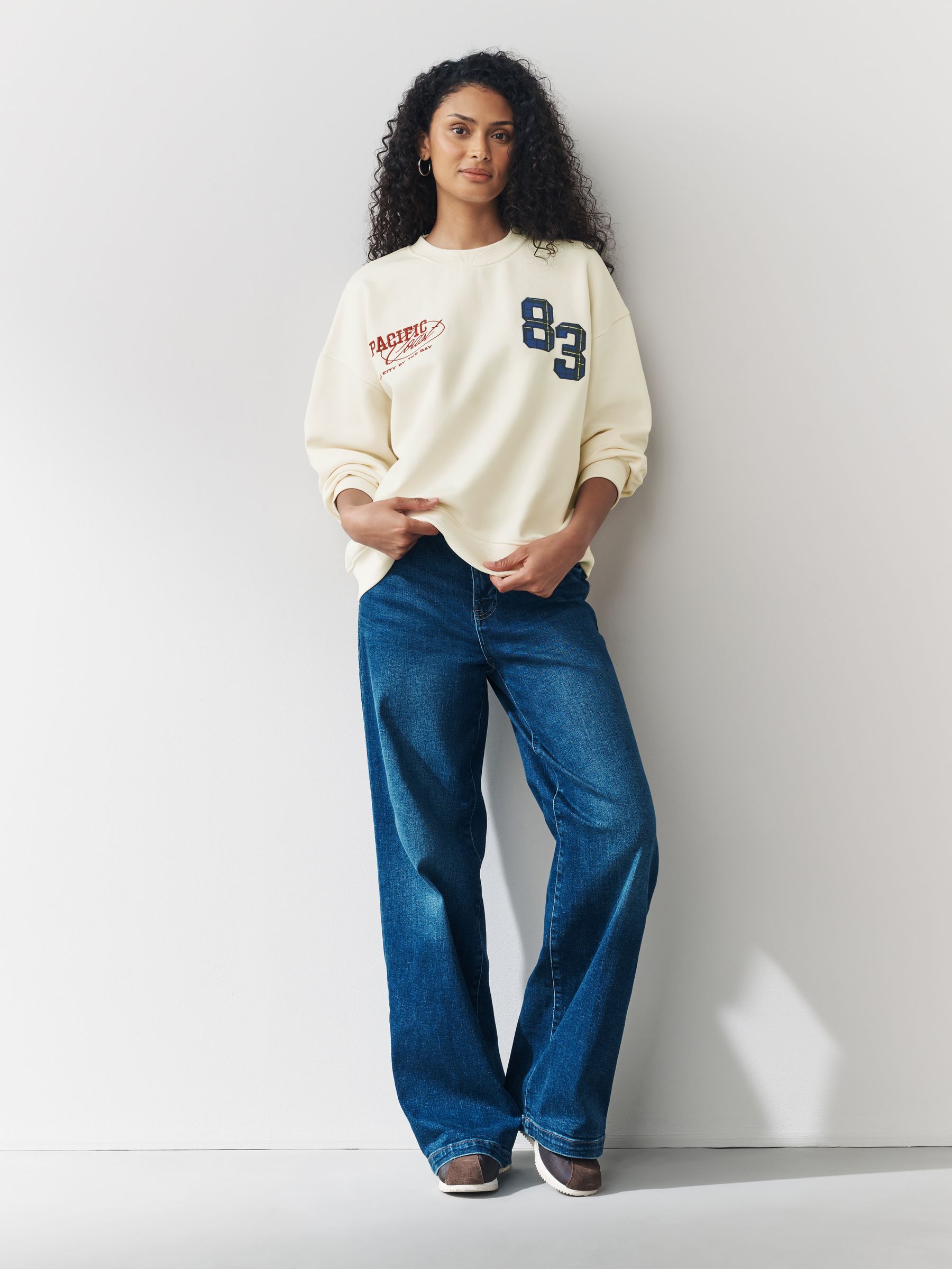 Buy Ecru/Berry Cotton Rich Sports Graphic Embroidered Long Sleeve