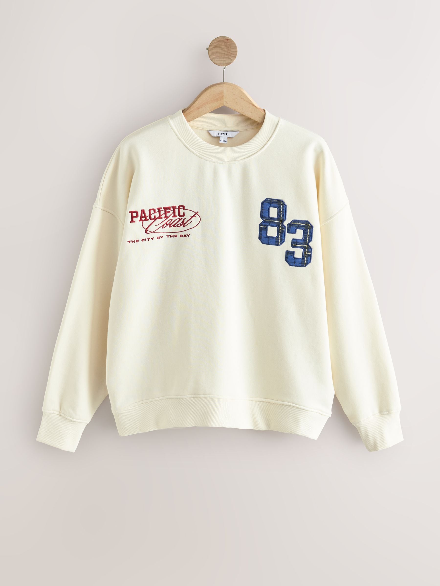 Buy Ecru/Berry Cotton Rich Sports Graphic Embroidered Long Sleeve