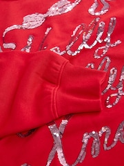 Red Sequin Holly Jolly Christmas Graphic Long Sleeve Sweatshirt - Image 7 of 8