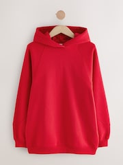Crimson Red Oversized Relaxed Fit Heavyweight Longline Hoodie Sweatshirt with Seam Detailing - Image 1 of 3