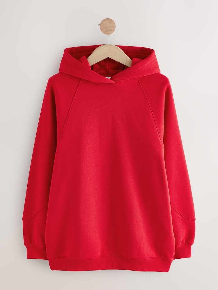 Crimson Red Oversized Relaxed Fit Heavyweight Longline Hoodie Sweatshirt with Seam Detailing - Image 1 of 3