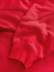 Crimson Red Oversized Relaxed Fit Heavyweight Longline Hoodie Sweatshirt with Seam Detailing - Image 3 of 3