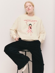 Ecru Seasonal Christmas Graphic 'Calories Don't Count' Longsleeve Sweatshirt with Sparkle Embroidery - Image 3 of 7