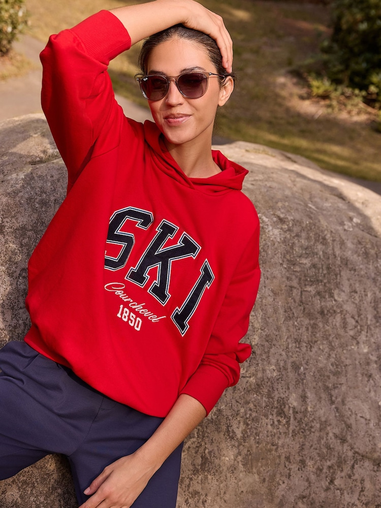 Red Graphic Corded Ski Longsleeve Ribbed Detail Sweatshirt - Image 1 of 8