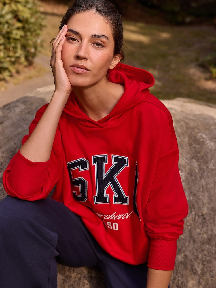 Red Graphic Corded Ski Longsleeve Ribbed Detail Sweatshirt - Image 2 of 8