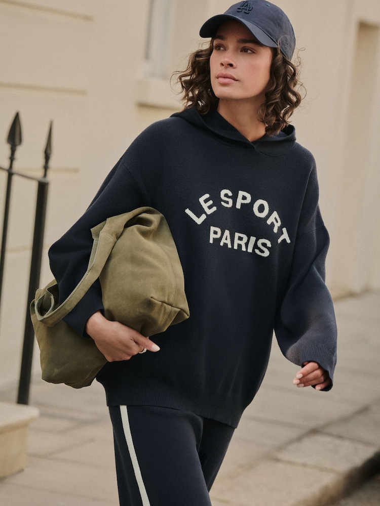 Navy Compact Cosy Graphic Longsleeve Hoodie - Image 1 of 8