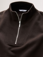 Rich Chocolate Brown Relaxed Fit Heavyweight Cotton Rich Jersey Zip Neck Sweatshirt - Image 2 of 5