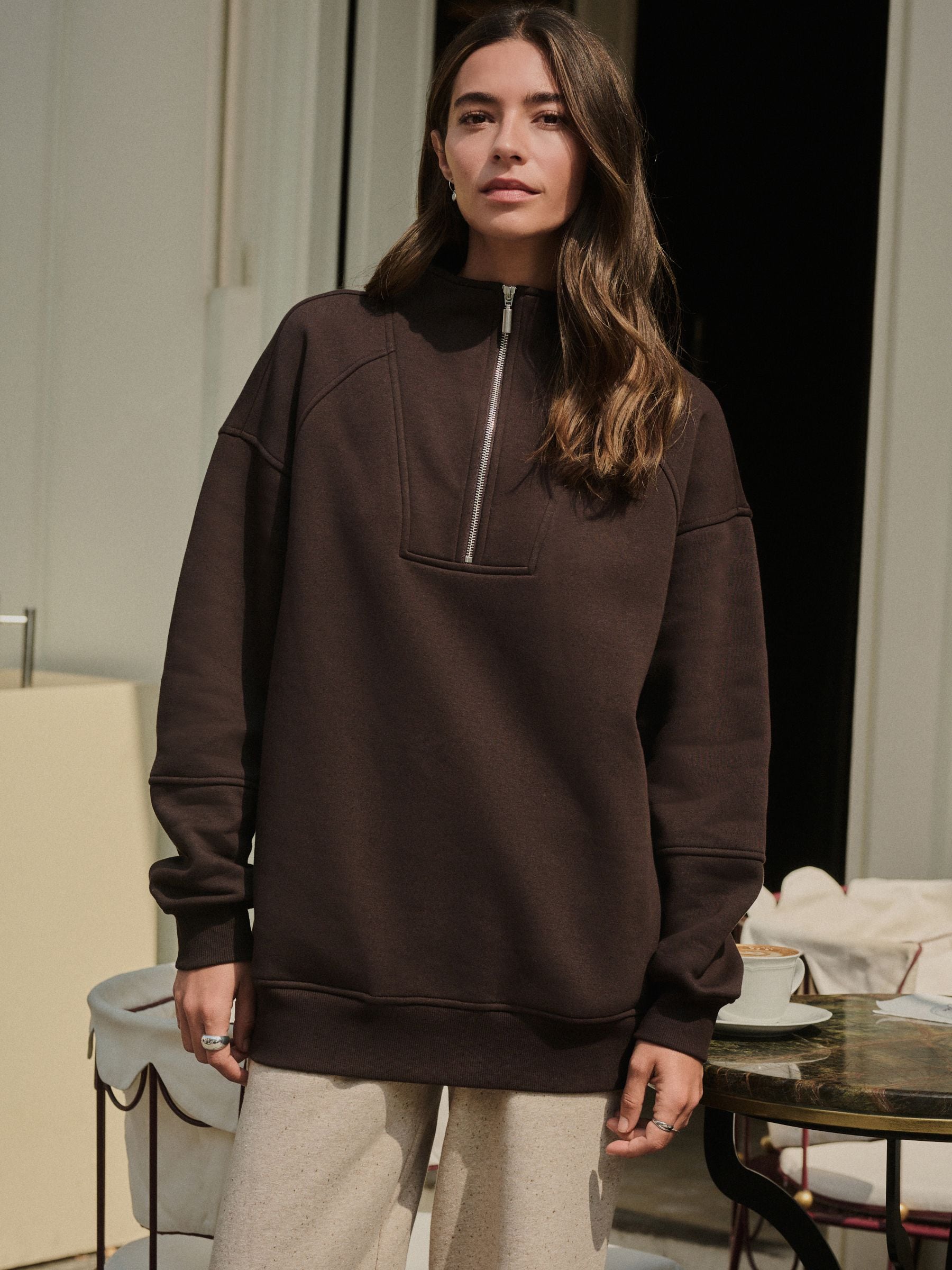 Buy Chocolate Brown Relaxed Fit Heavyweight Cotton Rich Jersey Zip
