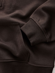 Rich Chocolate Brown Relaxed Fit Heavyweight Cotton Rich Jersey Zip Neck Sweatshirt - Image 3 of 5