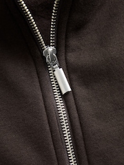 Rich Chocolate Brown Relaxed Fit Heavyweight Cotton Rich Jersey Zip Neck Sweatshirt - Image 5 of 5