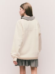 Ecru Off White Oversized Relaxed Fit Heavyweight Longline Crew Neck Sweatshirt with Seam Detailing - Image 3 of 8