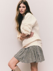Ecru Off White Oversized Relaxed Fit Heavyweight Longline Crew Neck Sweatshirt with Seam Detailing - Image 4 of 8