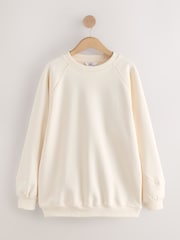 Ecru Off White Oversized Relaxed Fit Heavyweight Longline Crew Neck Sweatshirt with Seam Detailing - Image 6 of 8
