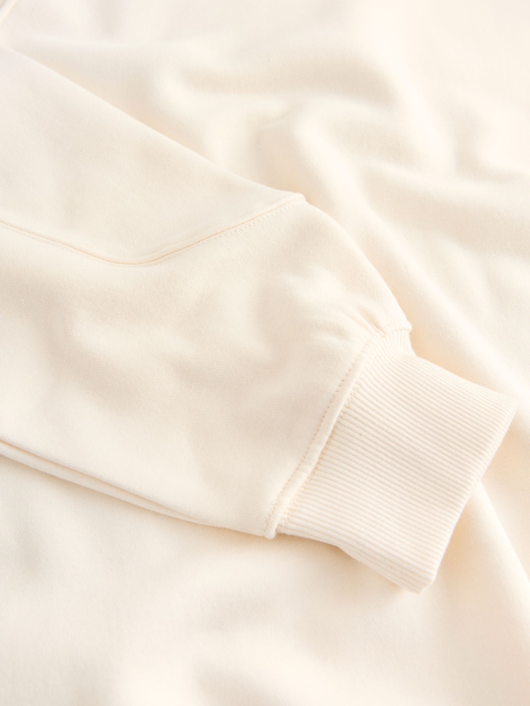 Ecru Off White Oversized Relaxed Fit Heavyweight Longline Crew Neck Sweatshirt with Seam Detailing - Image 8 of 8