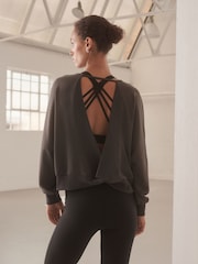 Gris antracita - Premium Slinky Soft Touch Open Back Longsleeve Crewneck Sweatshirt - Imagen 4 de 9
