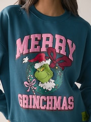 Forest Green The Grinch Official License Fun Wreath Bow Christmas Graphic Jumper Sweatshirt - Image 4 of 8