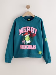 Forest Green The Grinch Official License Fun Wreath Bow Christmas Graphic Jumper Sweatshirt - Image 6 of 8