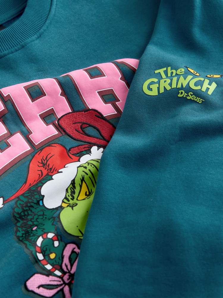 Forest Green The Grinch Official License Fun Wreath Bow Christmas Graphic Jumper Sweatshirt - Image 8 of 8