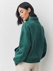 Teal Blue Relaxed Fit Heavyweight Cotton Rich Jersey Zip Neck Sweatshirt - Image 2 of 8