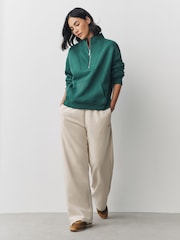 Teal Blue Relaxed Fit Heavyweight Cotton Rich Jersey Zip Neck Sweatshirt - Image 3 of 8
