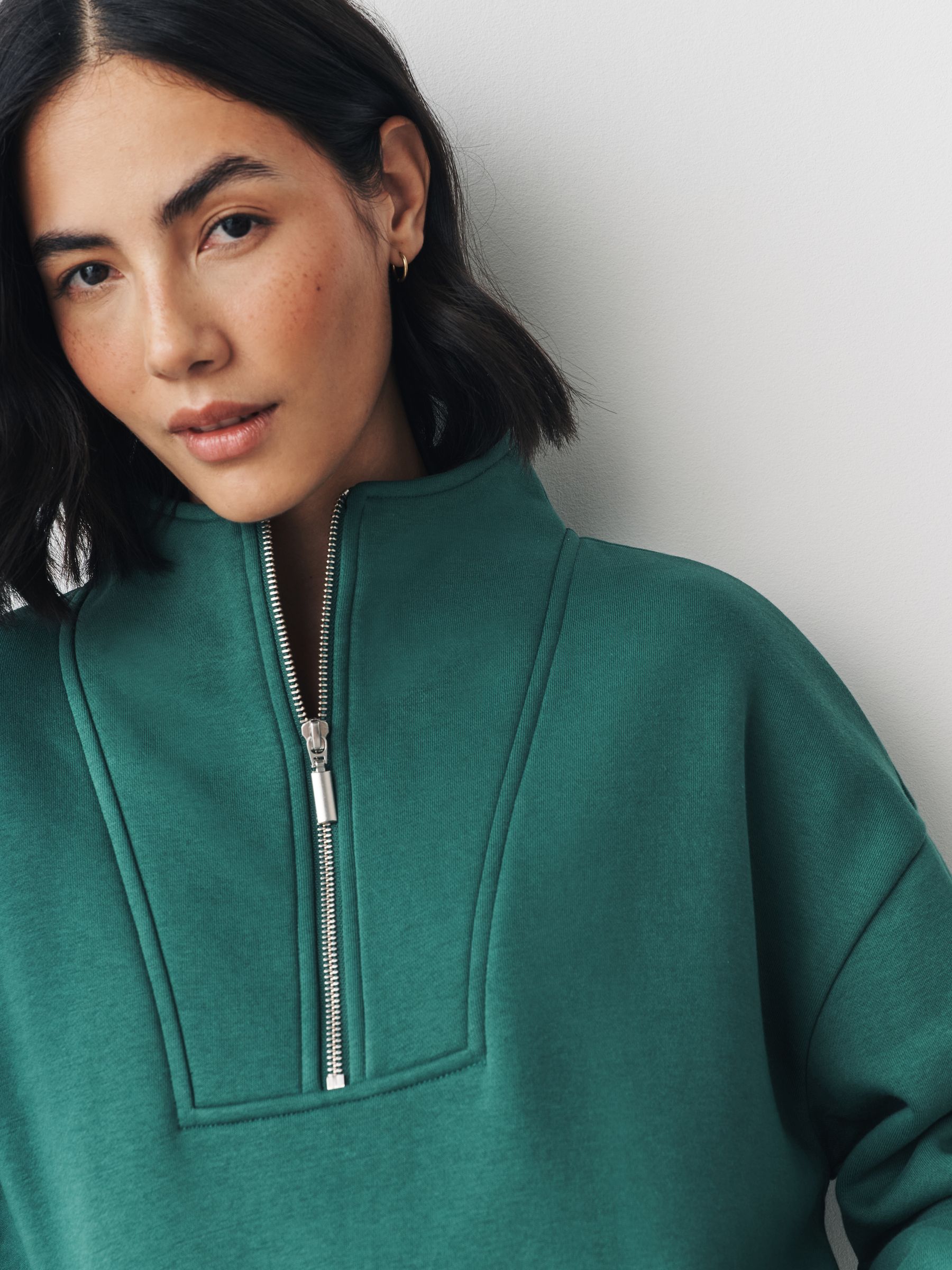 Buy Teal Blue Relaxed Fit Heavyweight Cotton Rich Jersey Zip Neck