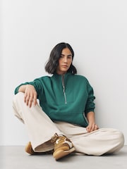 Teal Blue Relaxed Fit Heavyweight Cotton Rich Jersey Zip Neck Sweatshirt - Image 5 of 8