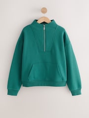 Teal Blue Relaxed Fit Heavyweight Cotton Rich Jersey Zip Neck Sweatshirt - Image 6 of 8