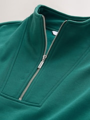 Teal Blue Relaxed Fit Heavyweight Cotton Rich Jersey Zip Neck Sweatshirt - Image 7 of 8