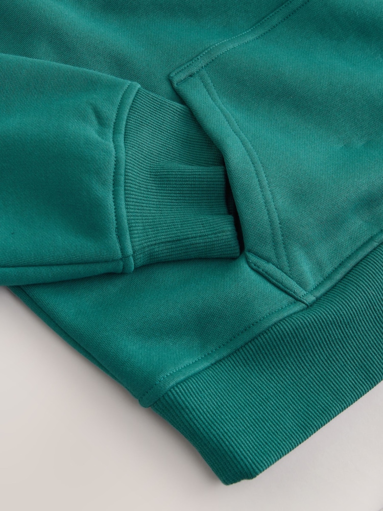 Teal Blue Relaxed Fit Heavyweight Cotton Rich Jersey Zip Neck Sweatshirt - Image 8 of 8