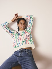 Pink/Blue Seasonal Bows All Over Print Graphic Longsleeve Crewneck Sweatshirt - Image 2 of 8