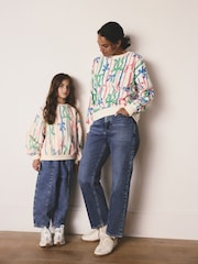 Pink/Blue Seasonal Bows All Over Print Graphic Longsleeve Crewneck Sweatshirt - Image 3 of 8